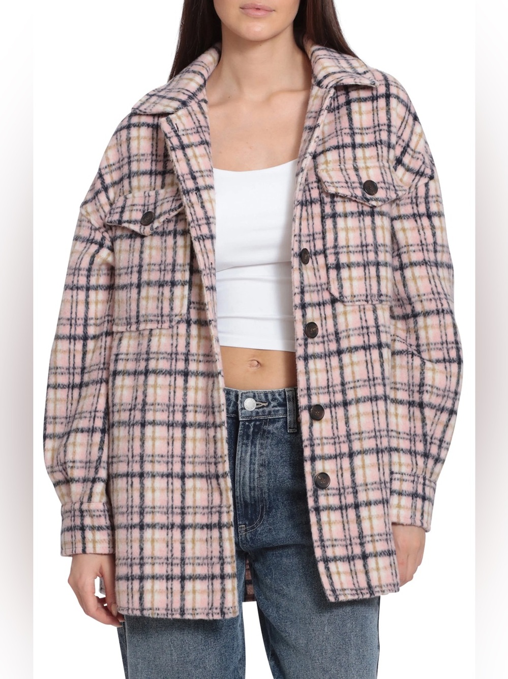Avec Les Filles Plaid Boyfriend Oversized Shacket